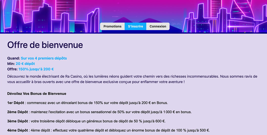 offre bienvenue ra casino